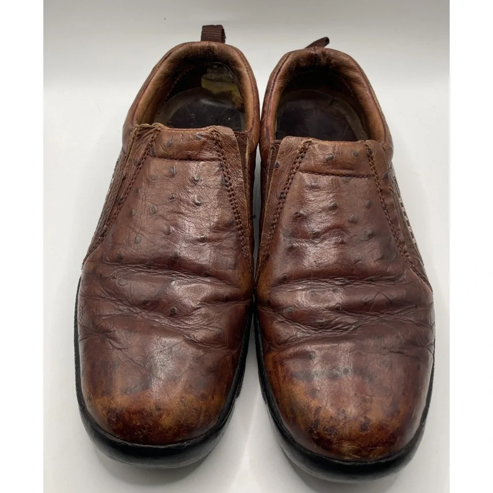 Roper‎ Performance Shoes Leather Brown Ostrich Embossed Slip on Loafers ~ Sz 8